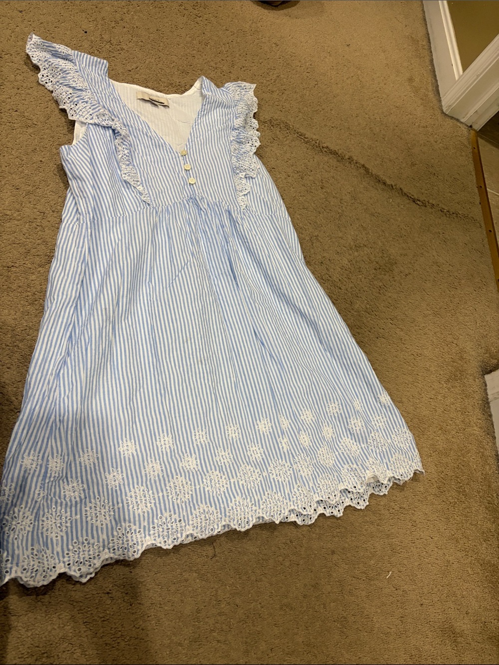 LOFT Light Blue and White Striped Mini Dress